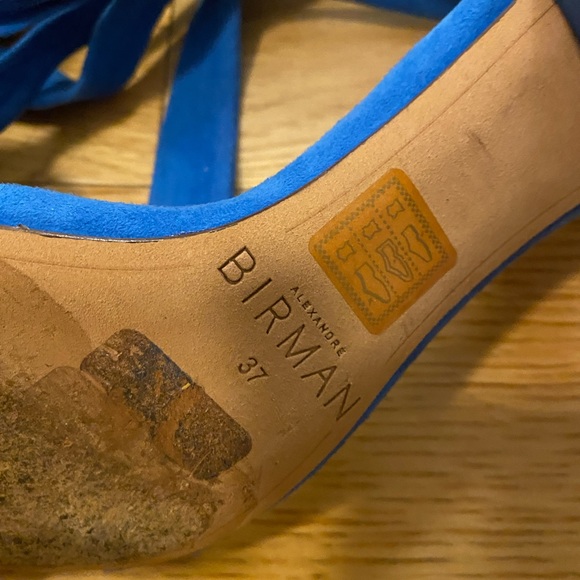 Alexandre Birman Blue Suede Clarita Bow Sandals Block Heel Size 37 - Picture 4 of 5